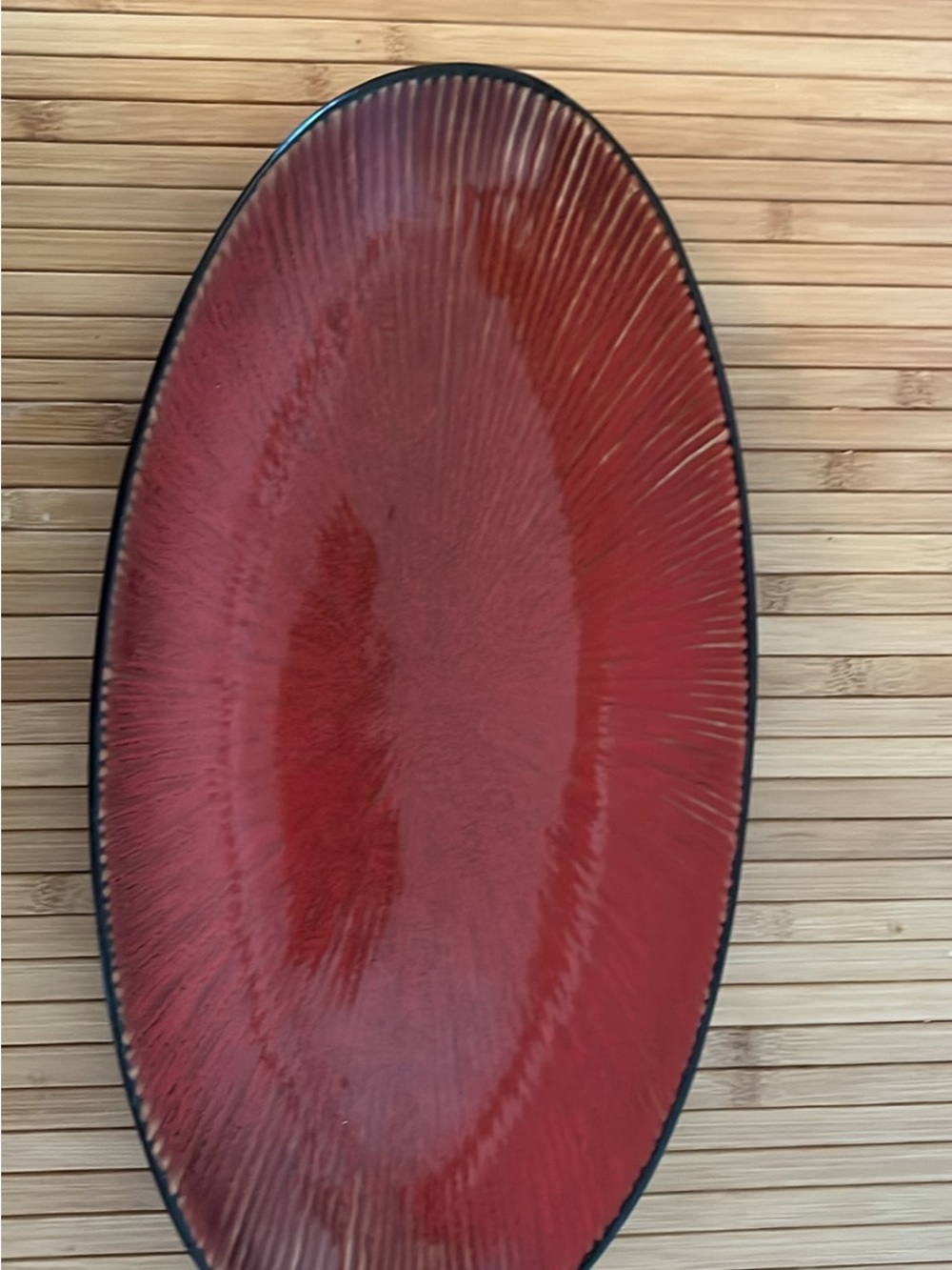 Pier 1 Stoneware Red Oval Serving Platter Textured Rustic Dish